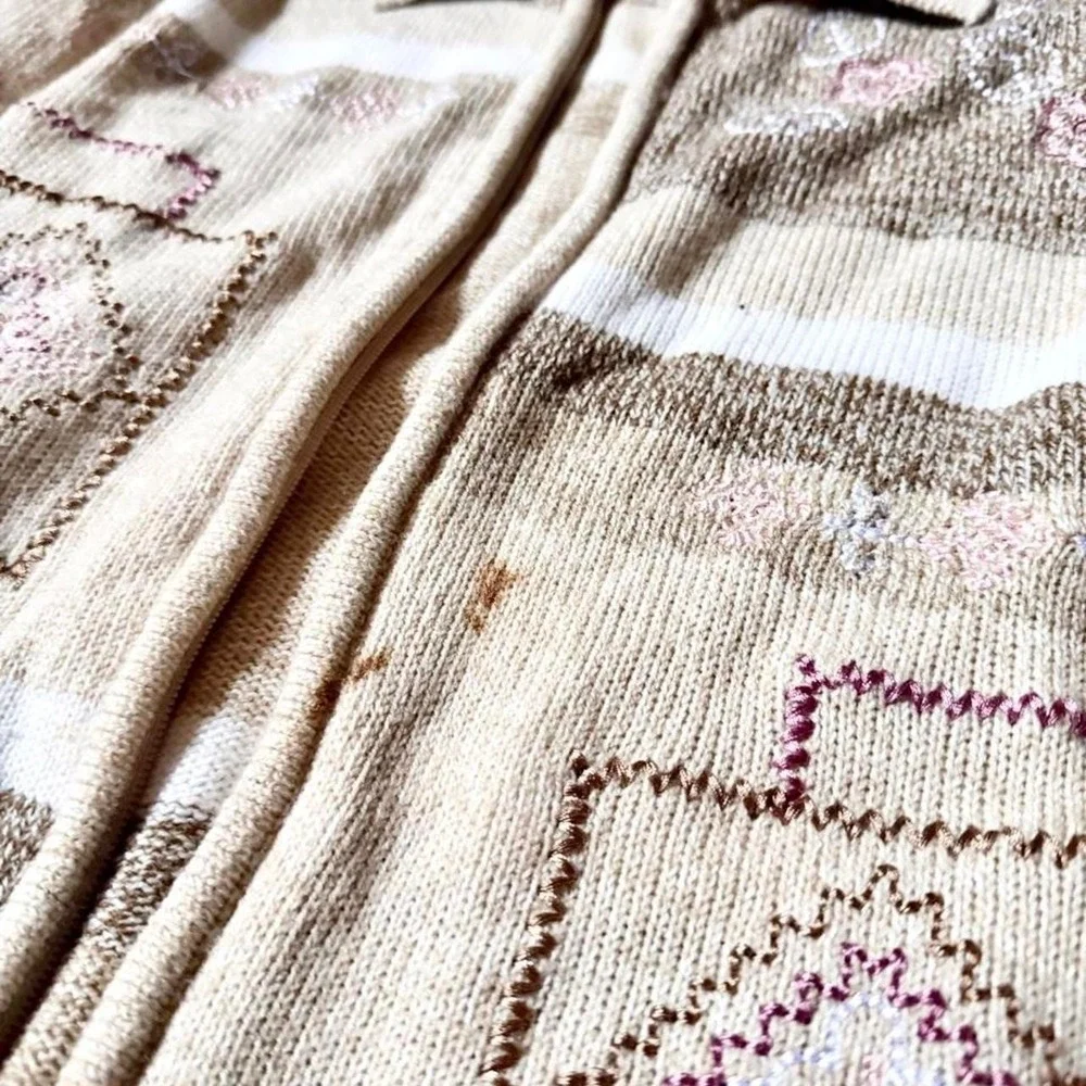 Cottage Core Heritage Grandma Core Embroidered Zip Up Cardigan Womens M Coquette - Picture 5 of 6